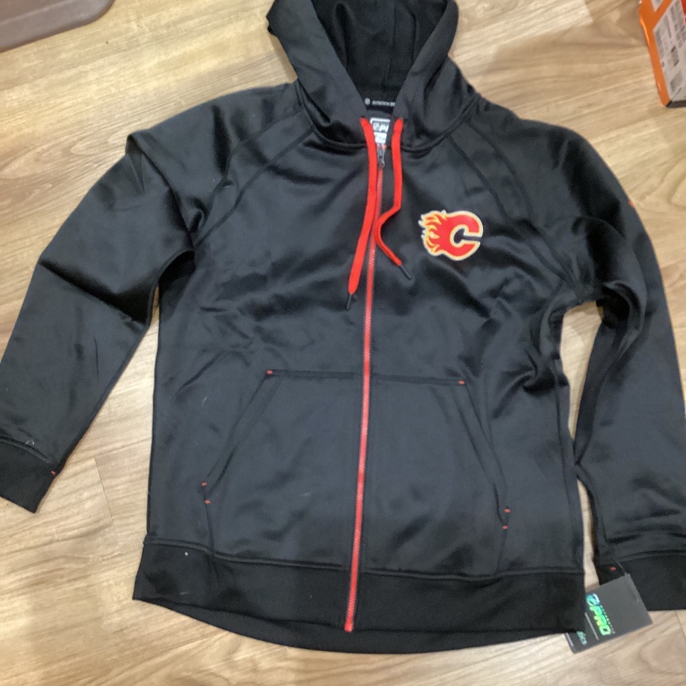 Calgary Flames Fanatics Authentic Pro zip up Hoodie - Black Size Large